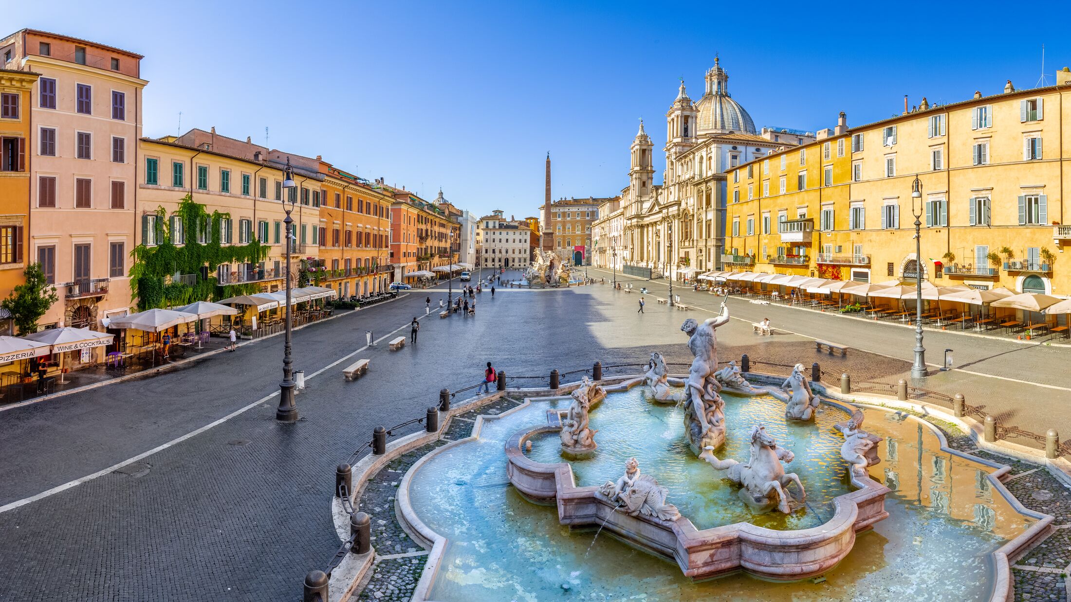 Aerial view of Navona Square, Piazza Navona in Rome, Italy. Rome architecture and landmark. Piazza Navona is one of the main attractions of Rome and Italy.