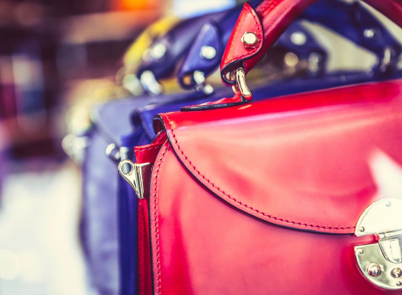 a close up of a red bag