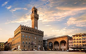 Square of Signoria in Florence at sunrise, Italy