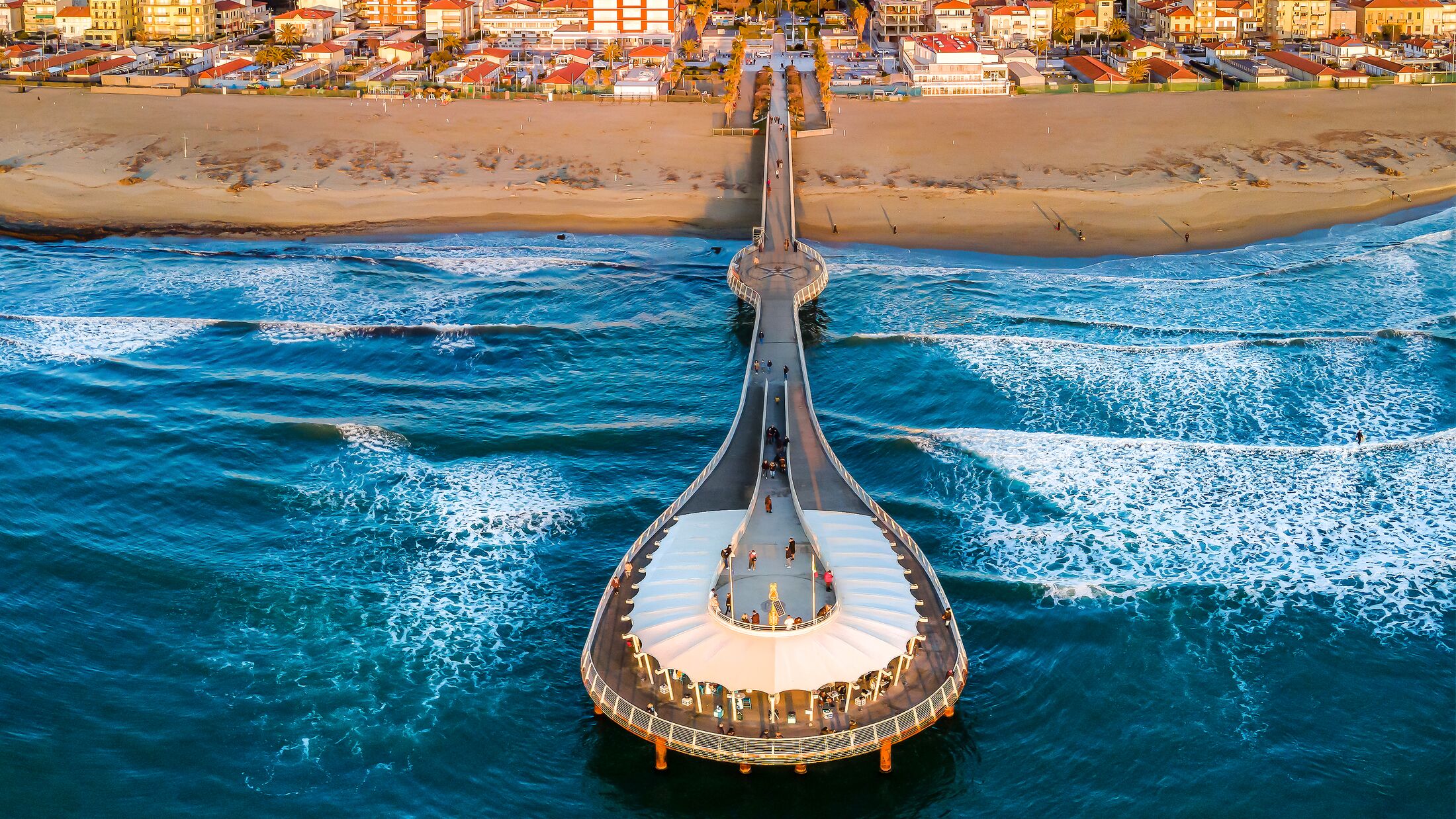Versilia's pier from the sea - aerial view of "lido di Camaiore" - the beach