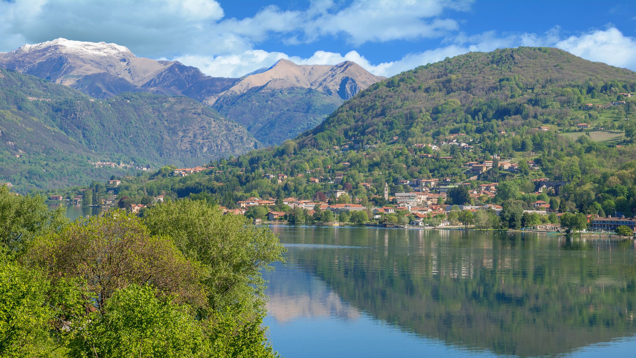 View to Village of Pettenasco at Lake Orta,italian Lake district,Piedmont,Italy