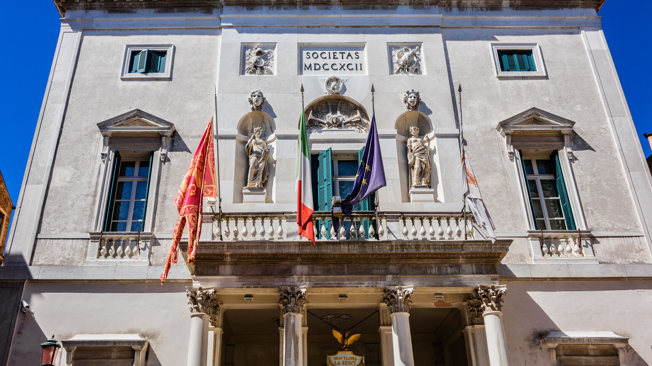 Exterior of famous Gran Teatro La Fenice (Phoenix, 1776) - famous opera house in Venice, Italy.