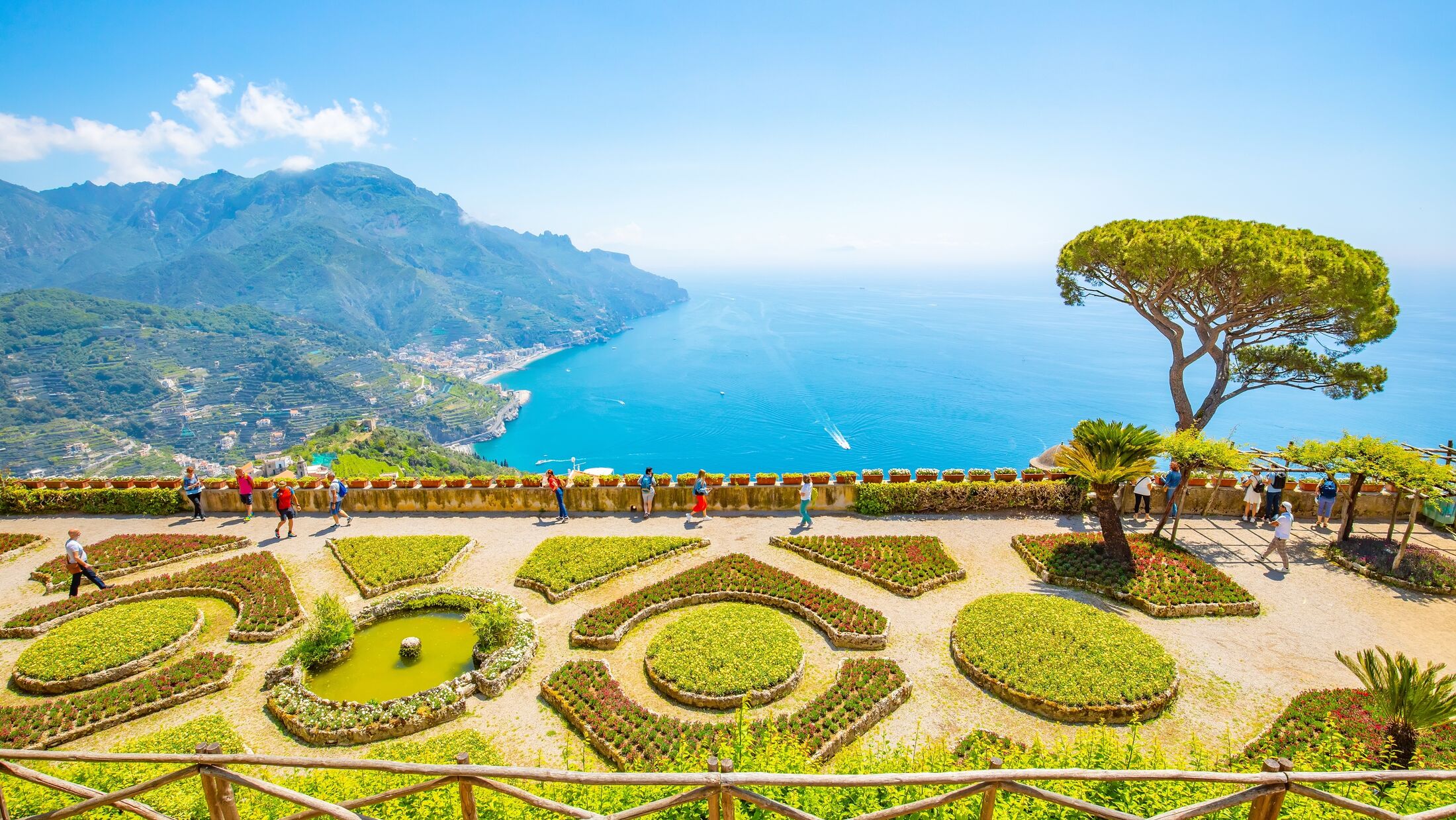 Beautiful view to Amalfi coast from Ravello town, Italy travel photo, sunny Salerno province.