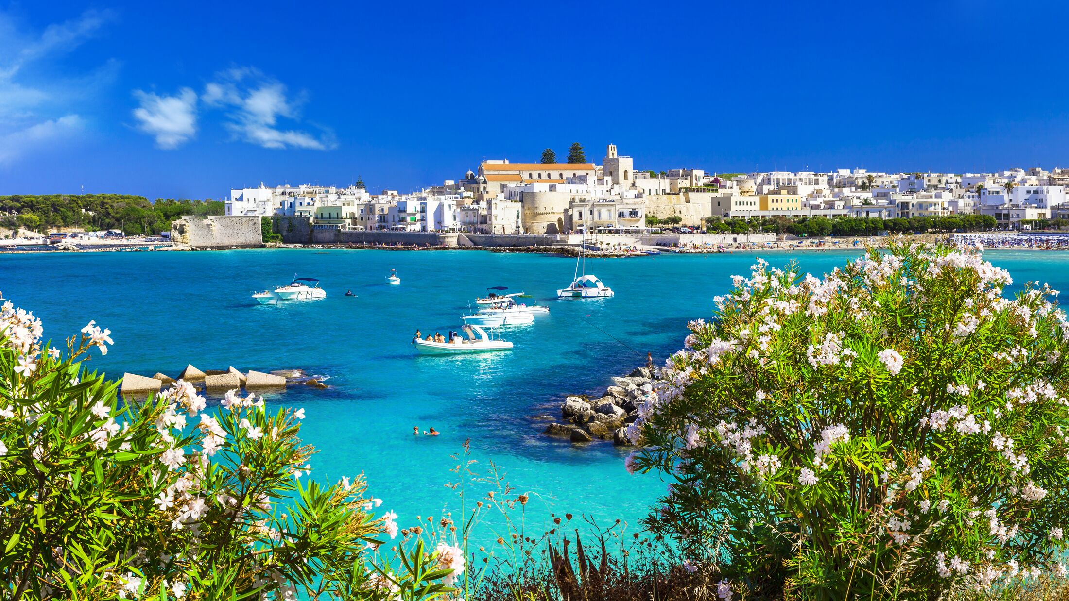 Italian summer holidays- Otranto town in Puglia with crystal turquoise waters