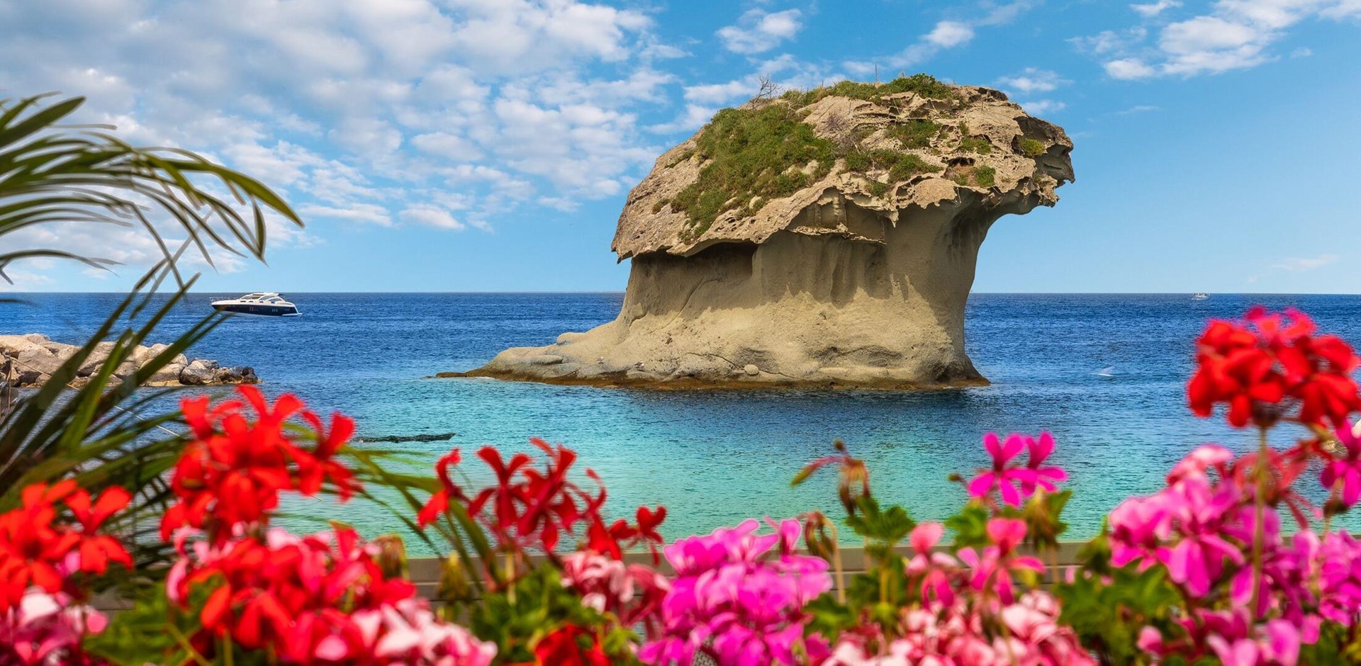 Landscape with Il Fungo of  Lacco Ameno, coast of Ischia island, Italy