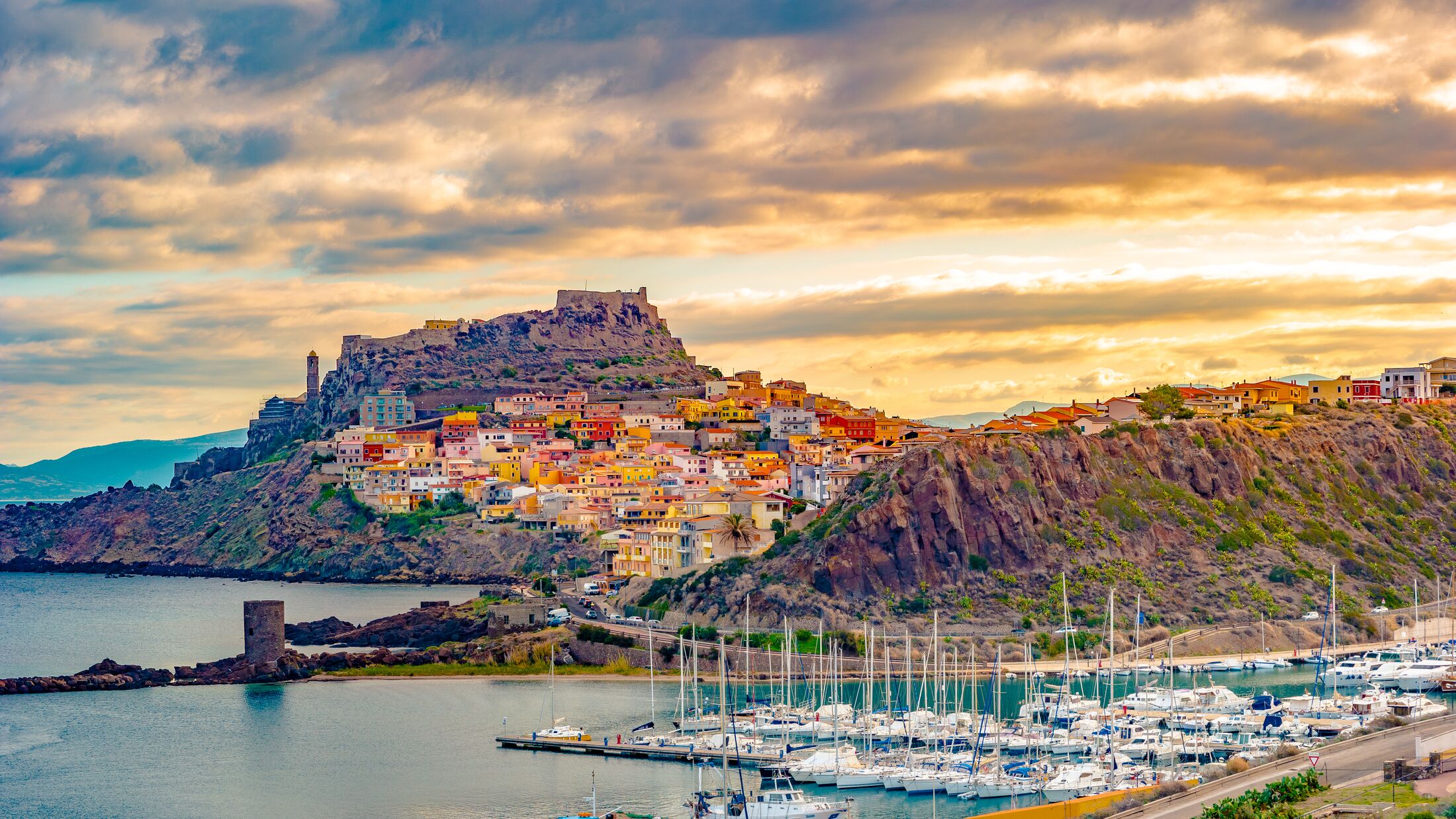 Beautiful alley of castelsardo old city - sardinia - italy. Colorful photo of gorgeous italian town.