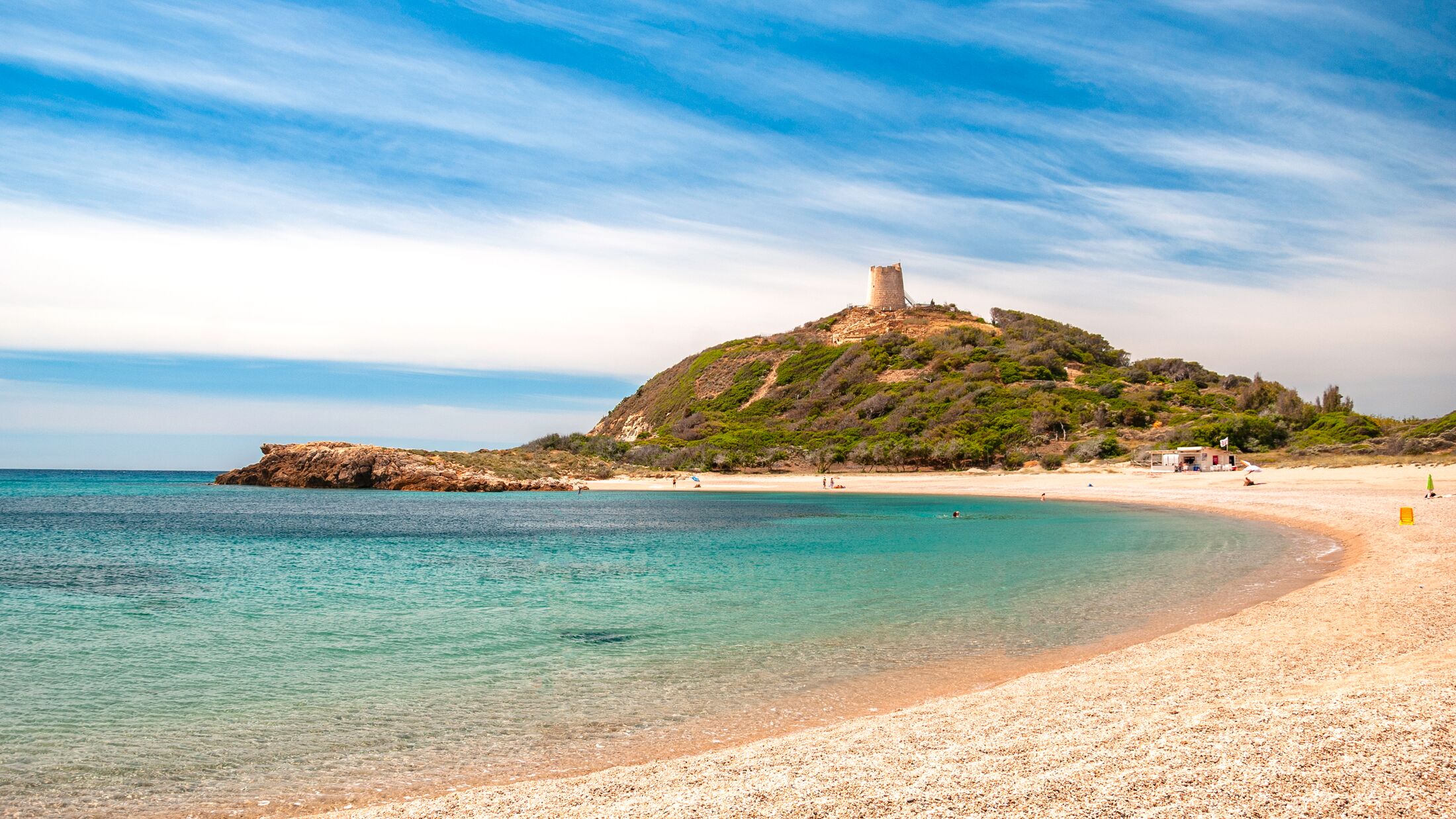 Sardinia, view of stunning beach of Chia, Domus de Maria, Italy