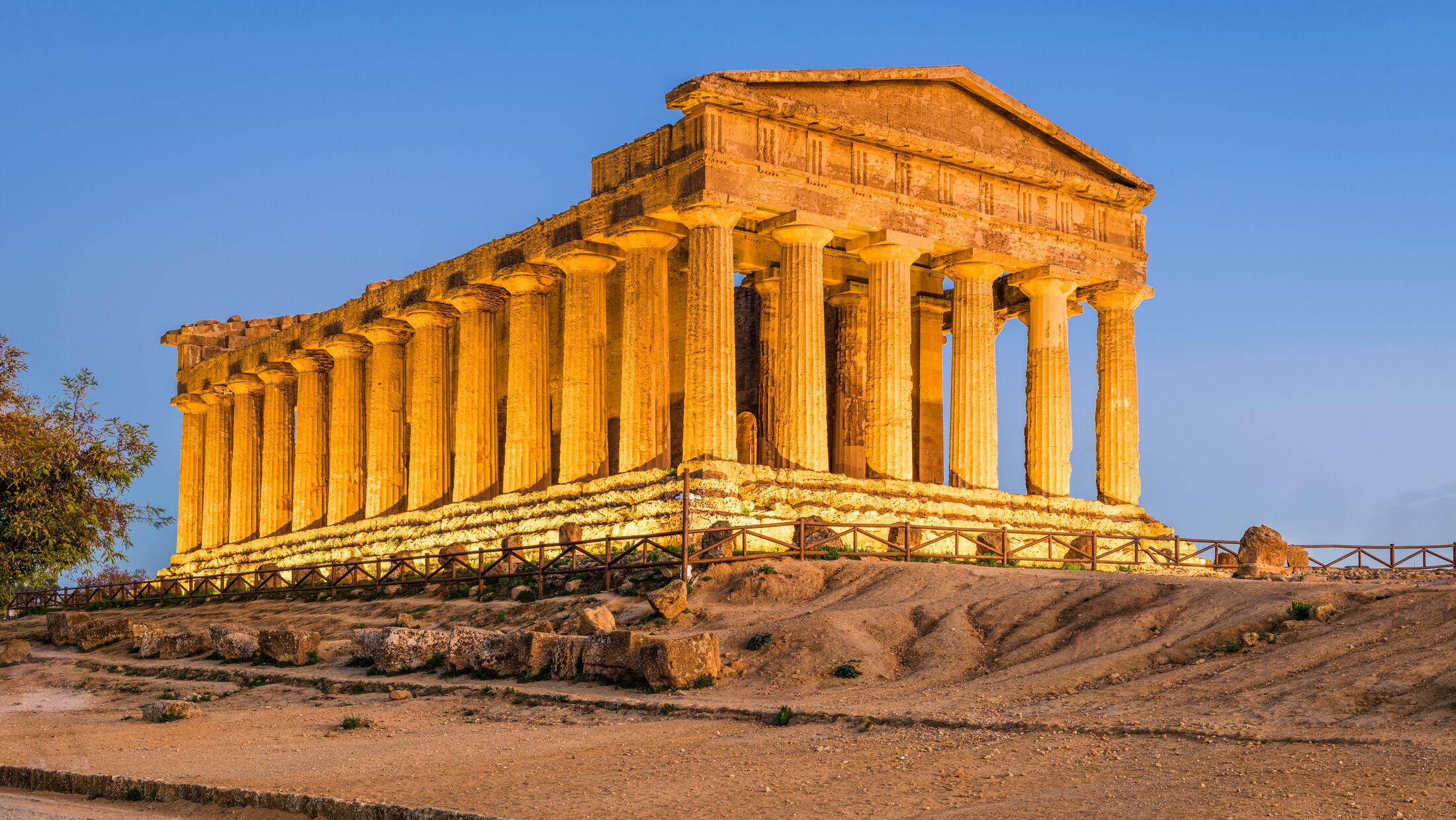 Temple of Concordia in Agrigento, Sicily, Italy at twilight.