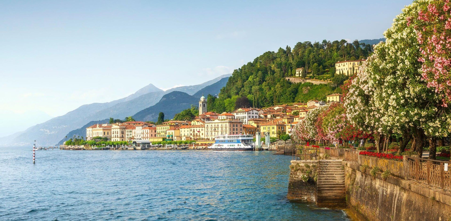 Lakeside of Bellagio town in Lake Como. Italian traditional lake village. Italy, Europe.