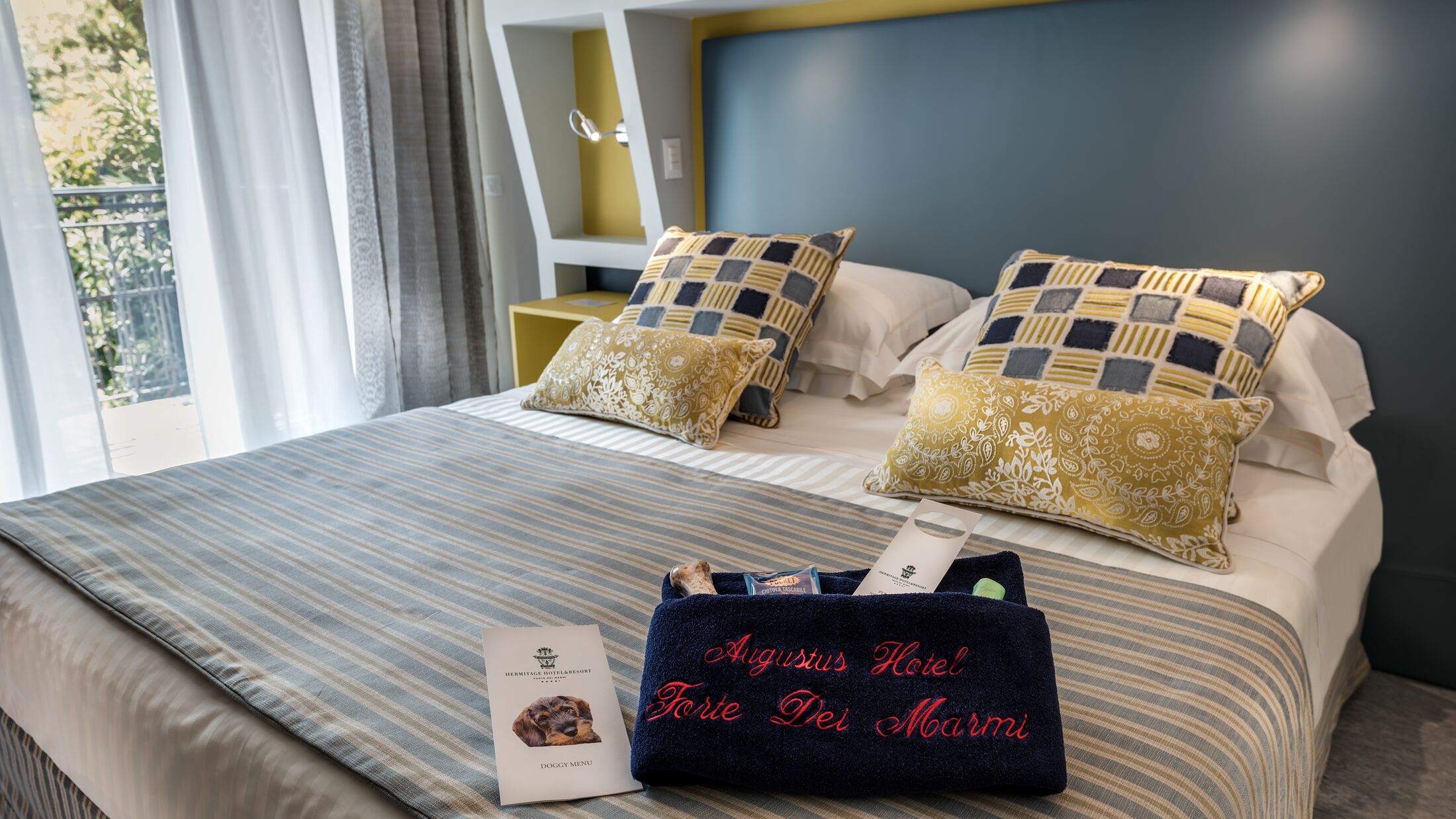 a made bed in a room