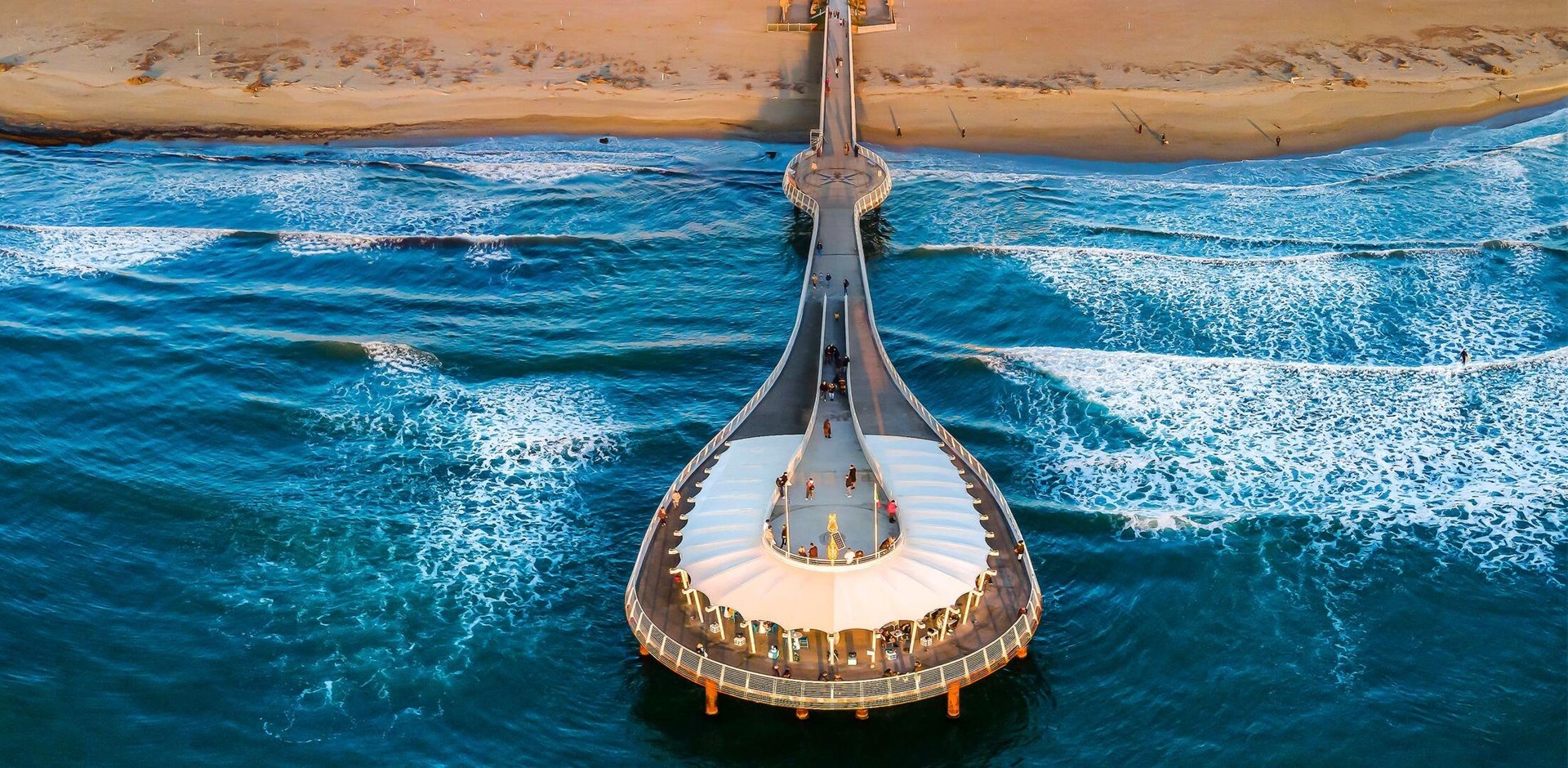 Versilia's pier from the sea - aerial view of "lido di Camaiore" - the beach