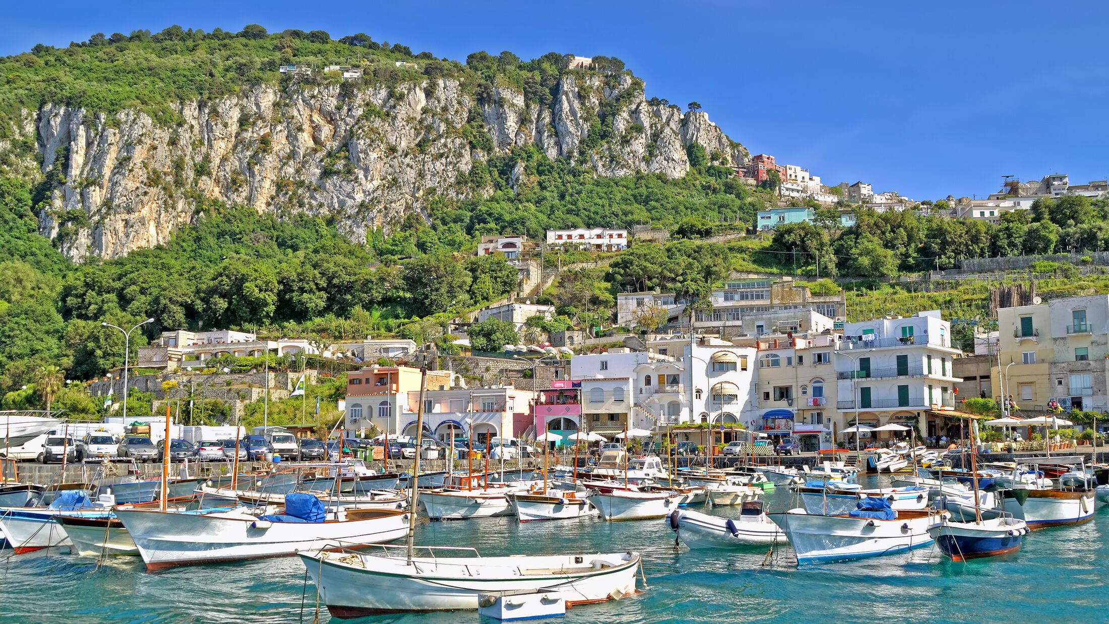 Port of the island of Capri in the gulf of Naples seen from the sea