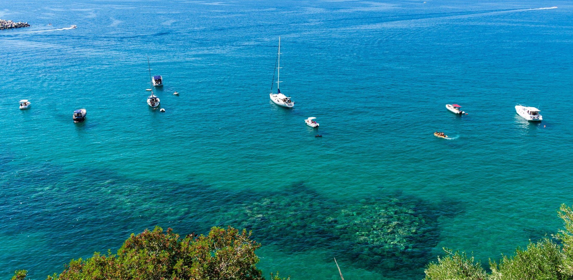 Italy, Campania, Palinuro - 11 August 2019 - The turquoise sea of ​​the port of Palinuro
