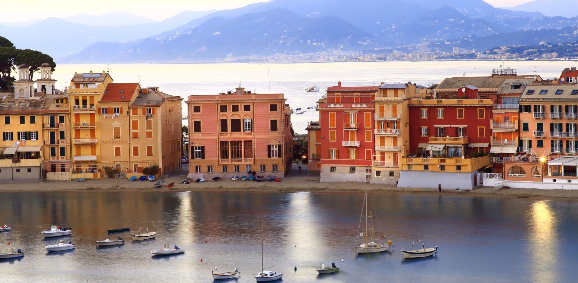 romantic view at blue hour of Silence bay to Sestri levante