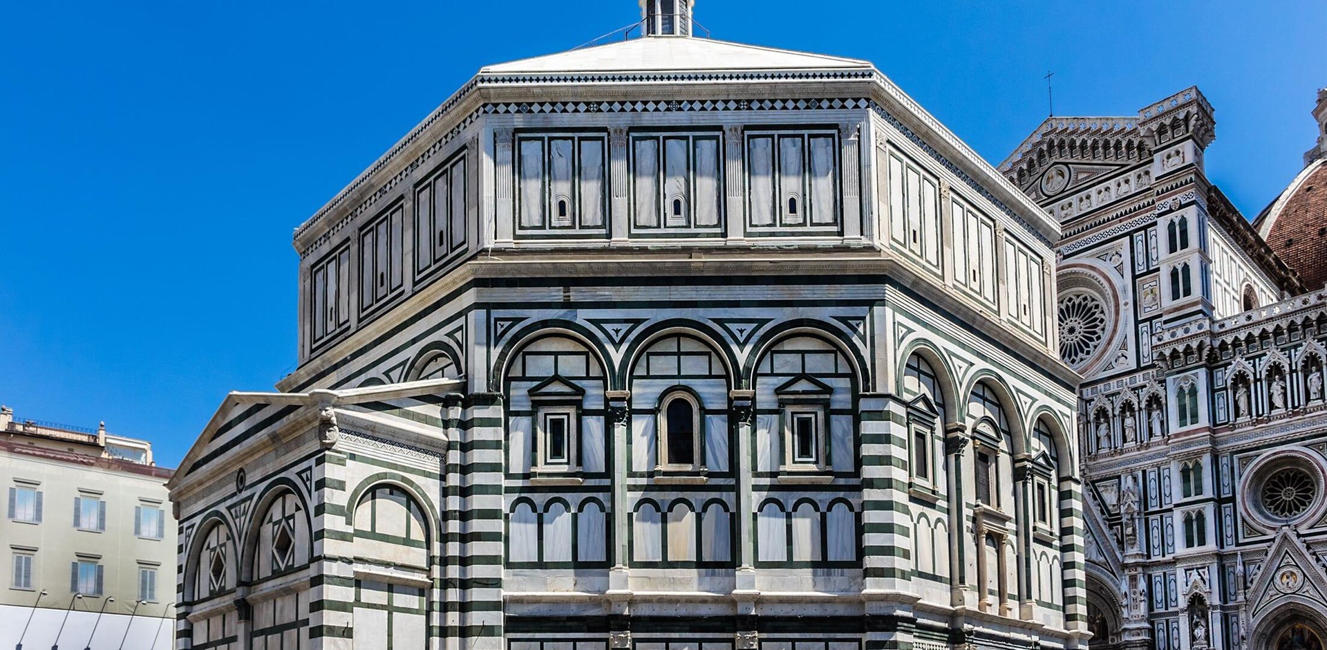 The octagonal Baptistery of Saint John (1059 - 1128), located in Piazza del Duomo, is one of Florence's oldest buildings and predates the Santa Maria del Fiore cathedral. Florence, Italy.