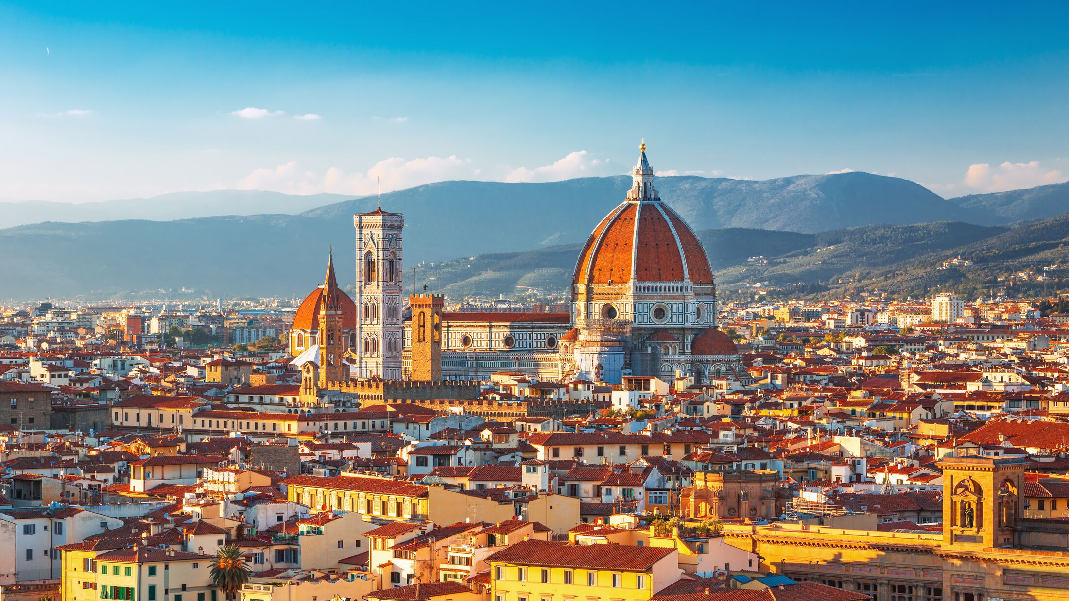 Beautiful view on hart of amazing Florence city and the Cathedral at sunrise, Florence, Italy