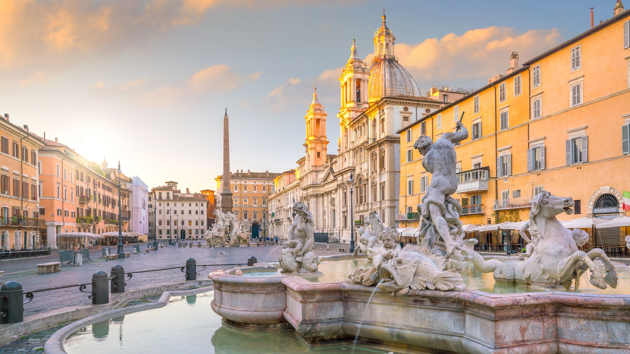 Piazza Navona in Rome, Italy at twilight