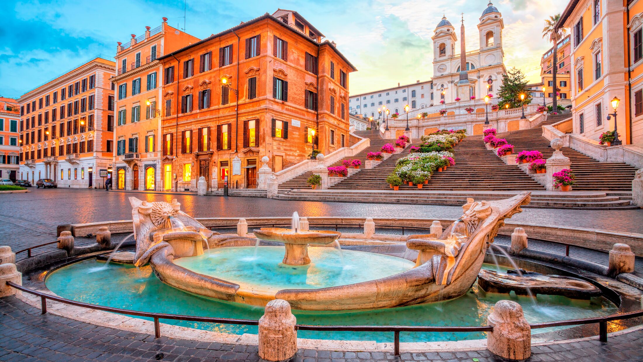 Piazza di Spagna in Rome, italy.  Spanish steps in Rome, Italy in the morning. One of the most famous squares in Rome, Italy. Rome architecture and landmark.