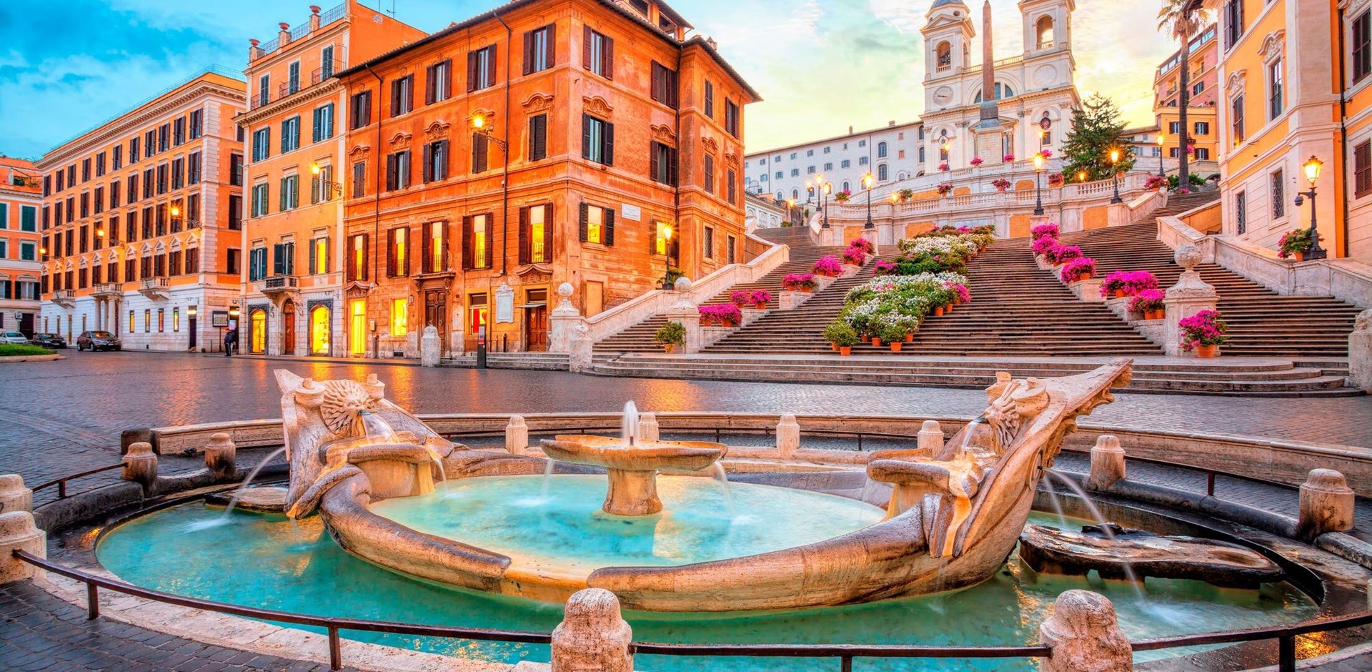Piazza di Spagna in Rome, italy.  Spanish steps in Rome, Italy in the morning. One of the most famous squares in Rome, Italy. Rome architecture and landmark.