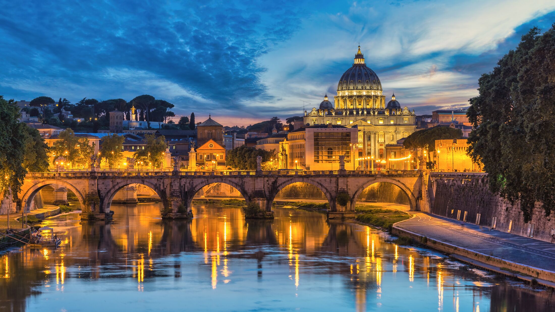 Rome Vatican Italy, sunset city skyline at St. Peter's Basilica and Tiber River