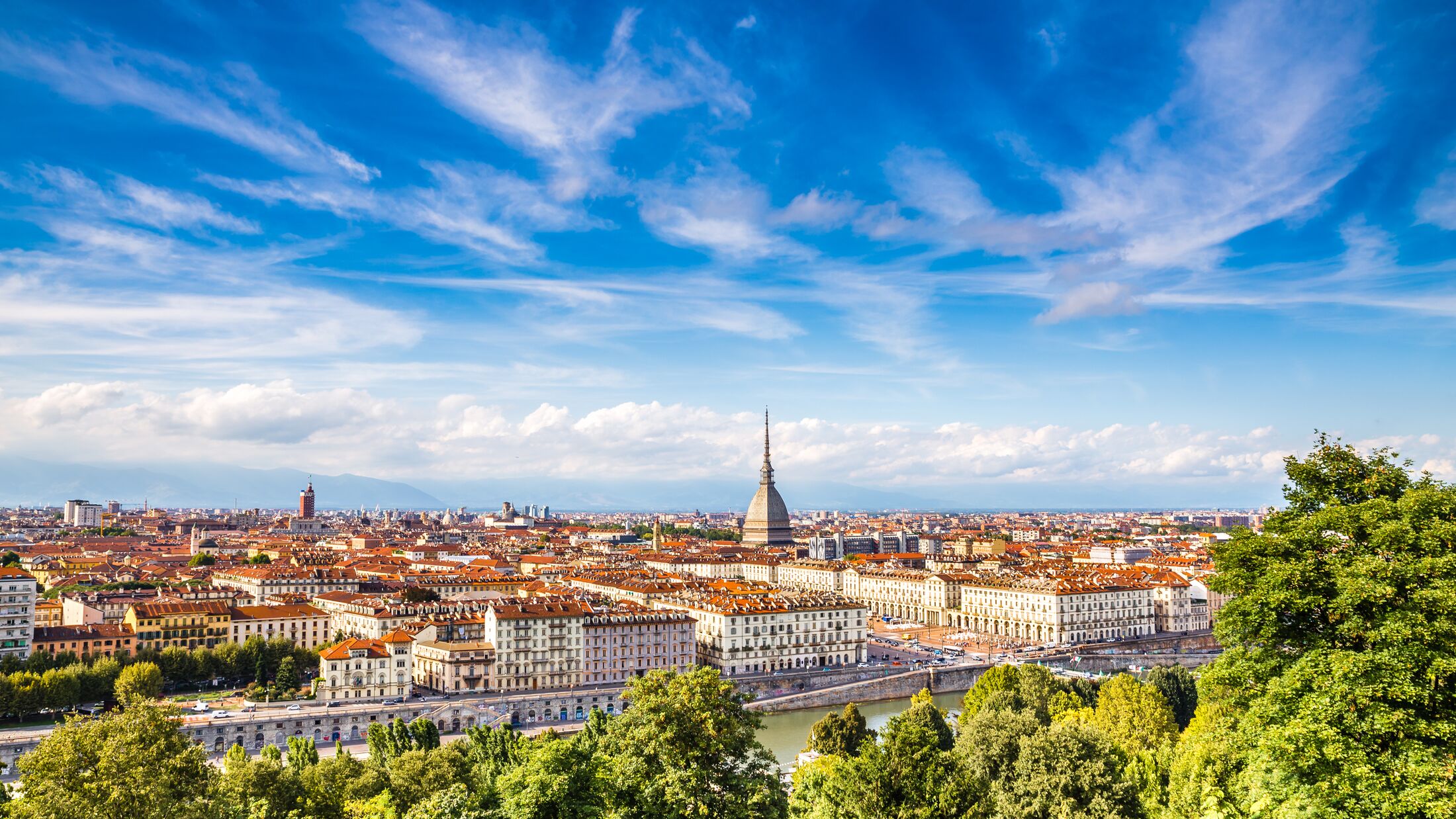 View of Turin city center during summer day-Turin,Italy,Europe