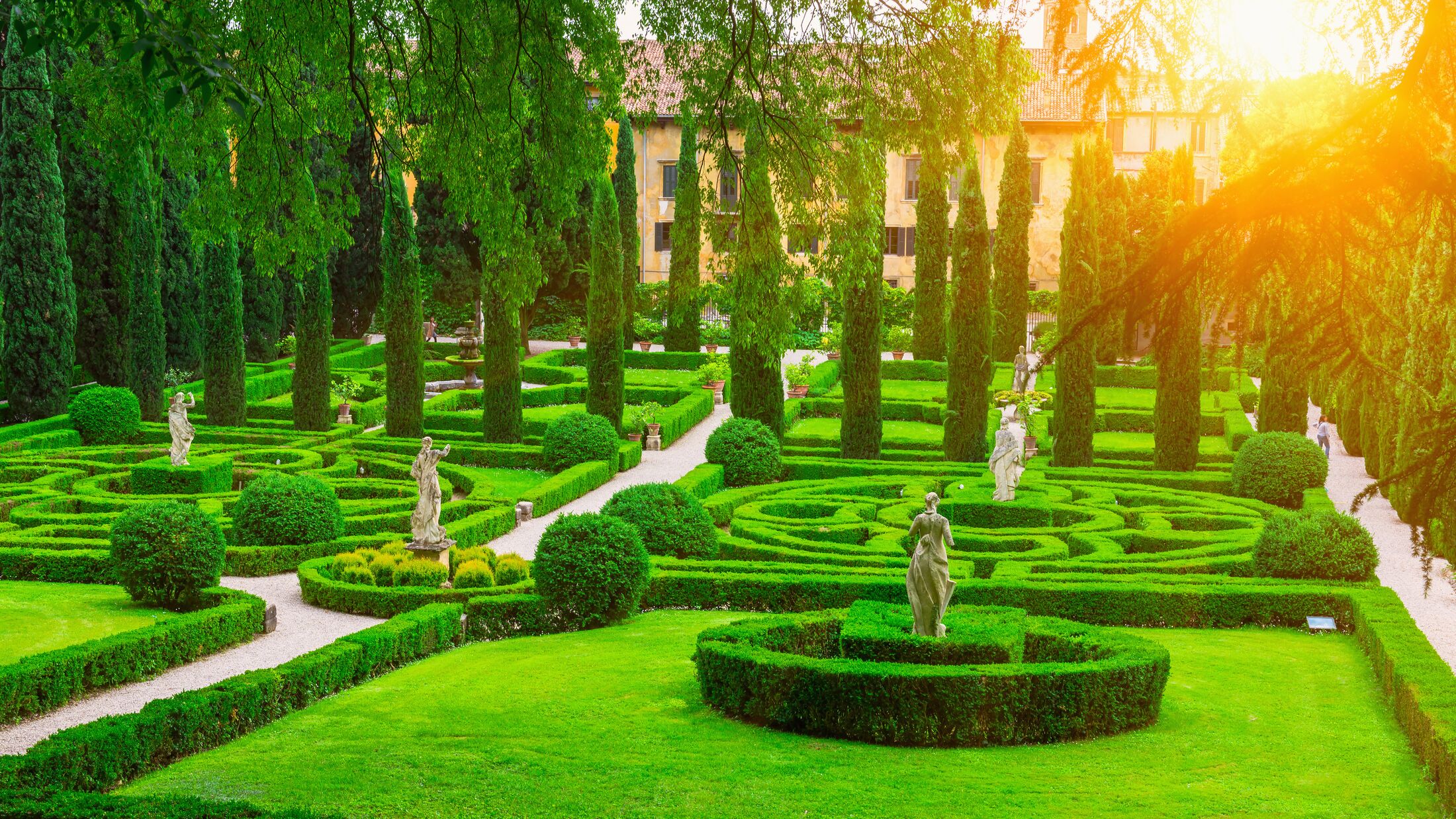 Giusti garden in Verona, Italy. Architecture and landmark of Verona. Postcard of Verona