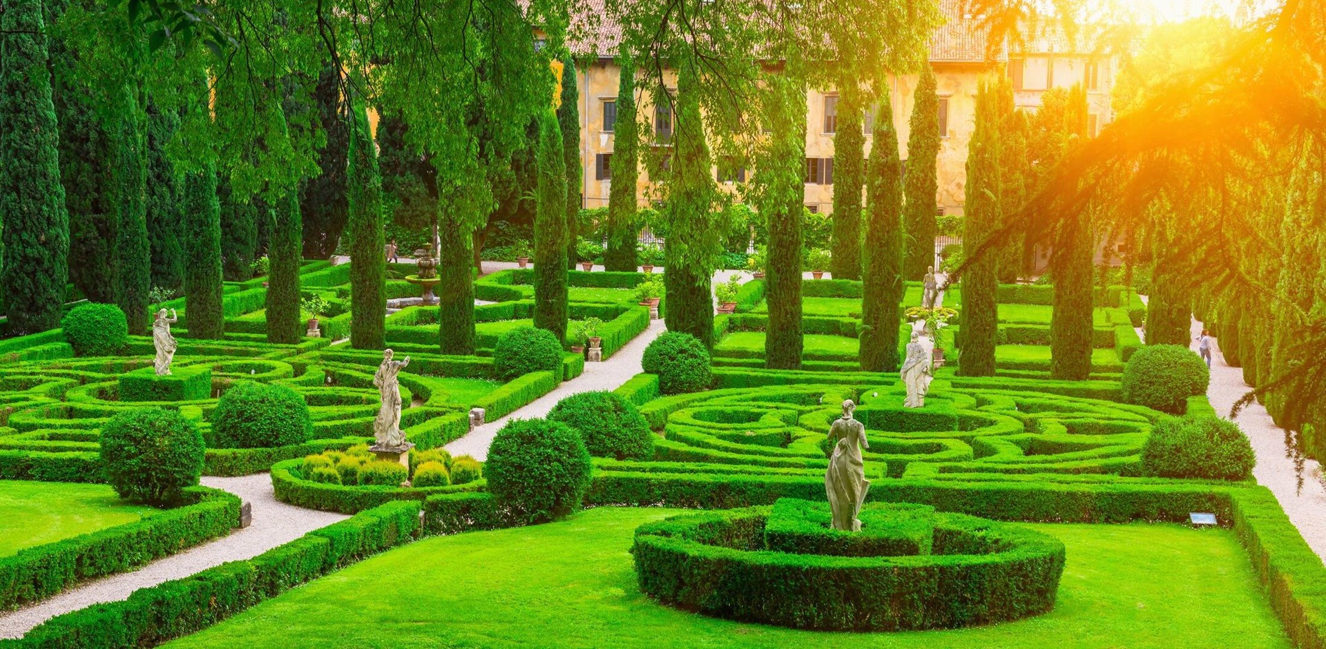 Giusti garden in Verona, Italy. Architecture and landmark of Verona. Postcard of Verona