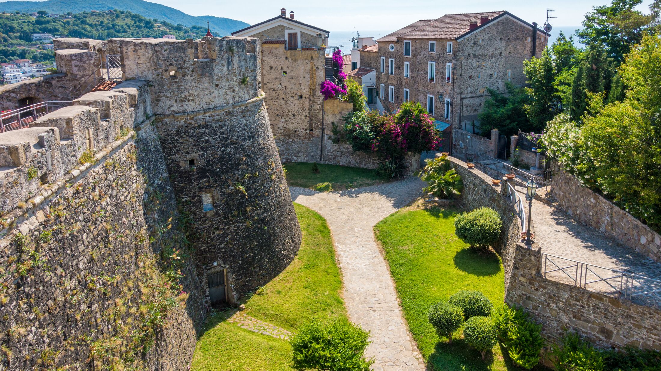 Scenic view with the Agropoli Castle on a sunny summer day. Salerno, Cilento, Campania, Italy.