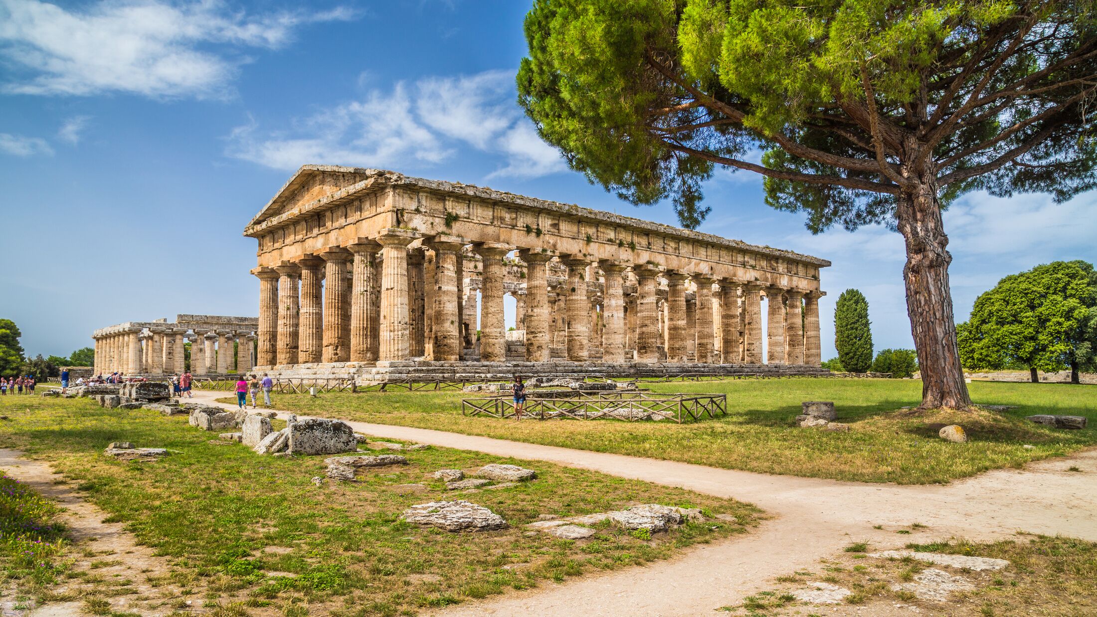 Temple of Hera at famous Paestum Archaeological UNESCO World Heritage Site, which contains some of the most well-preserved ancient Greek temples in the world, Province of Salerno, Campania, Italy