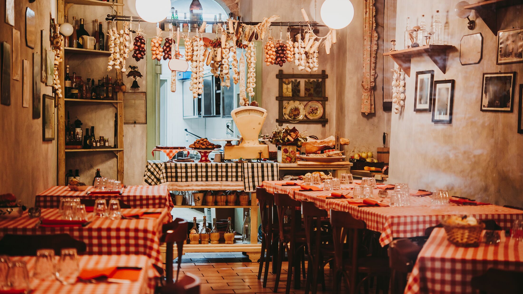 View of a small local restaurant or trattoria in Italy