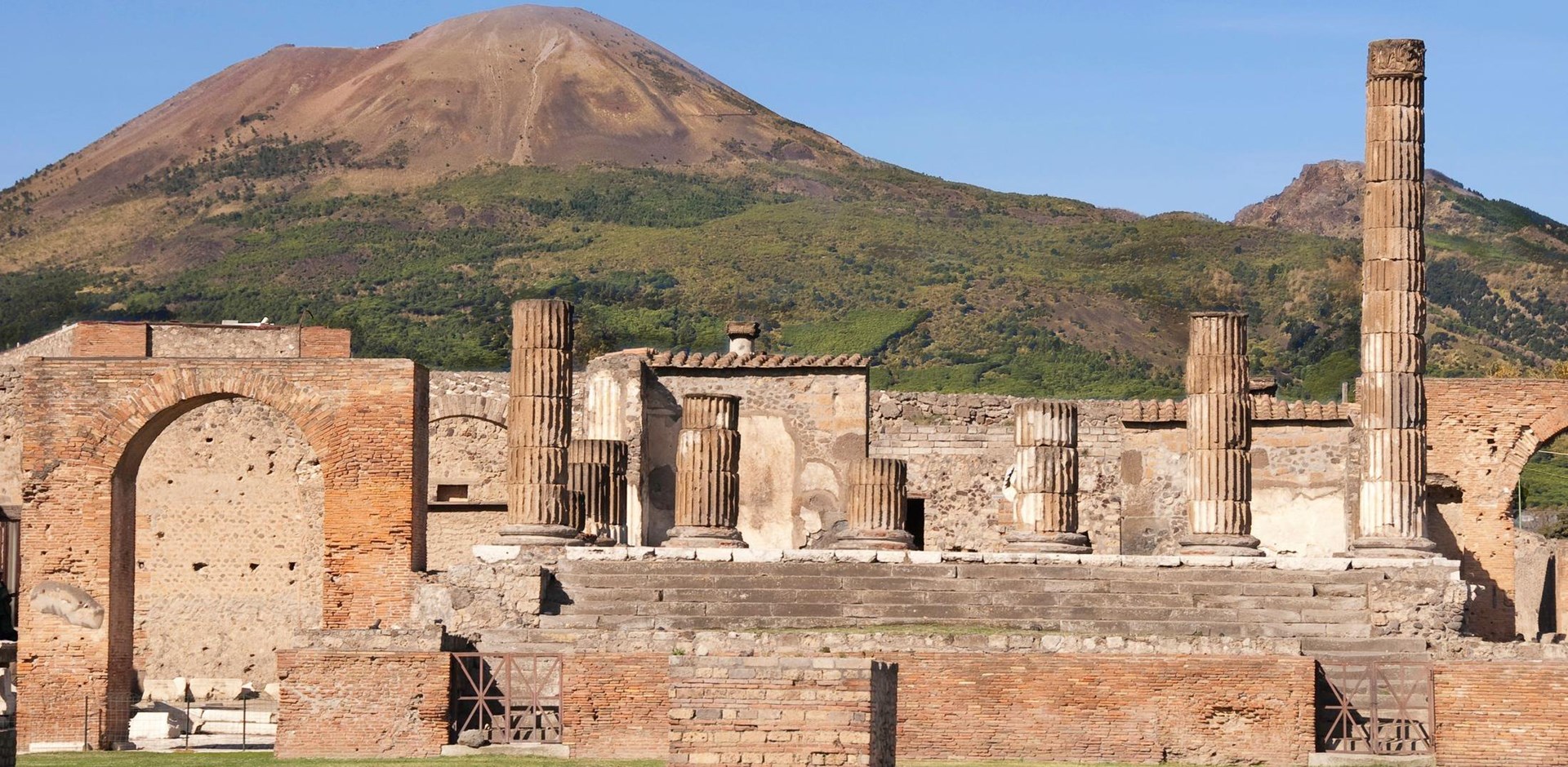 The temple of Jupiter with Mount Vesuvius lying dormant in the background.