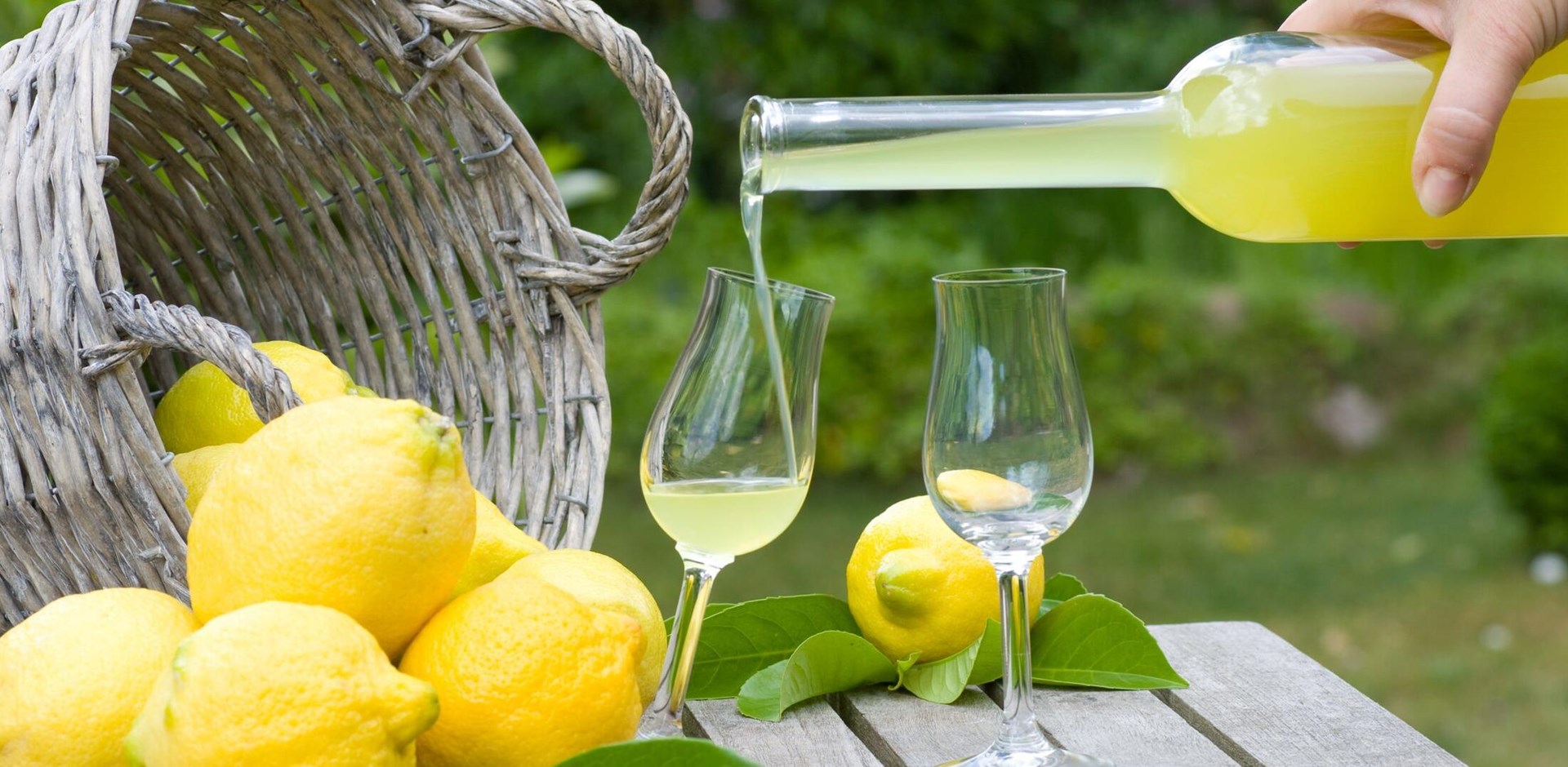 Summer, garden party with limoncello