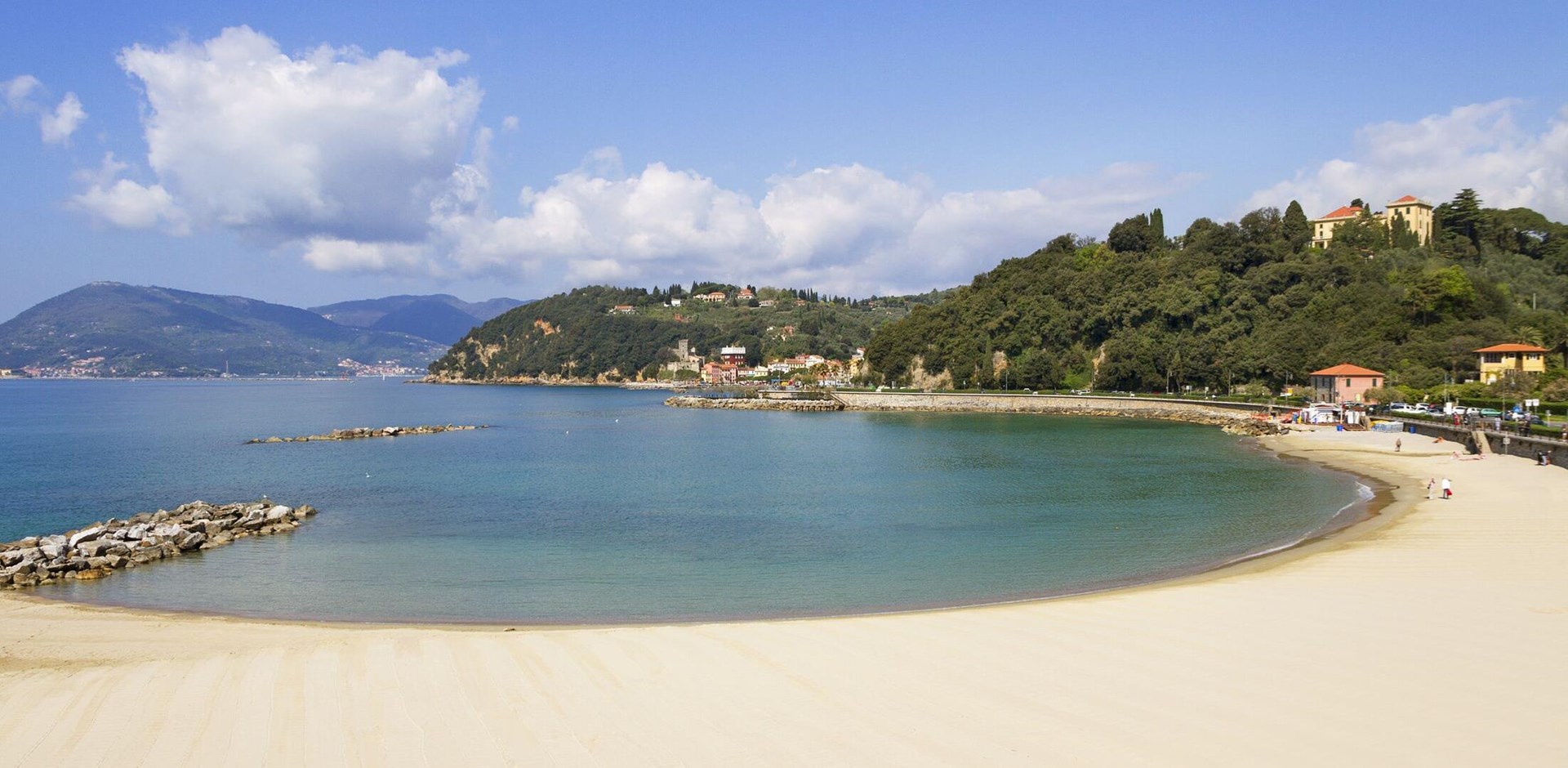 View to the beach in the Lerici, Italy.