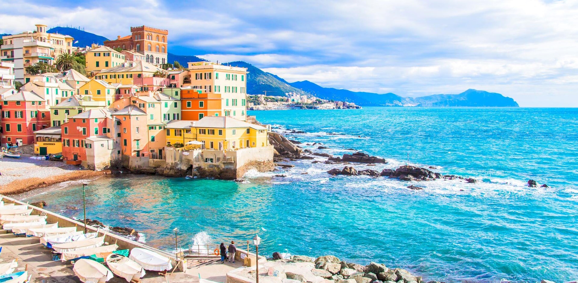 Sea in a winter day in Boccadasse, a district of Genoa in Italy,