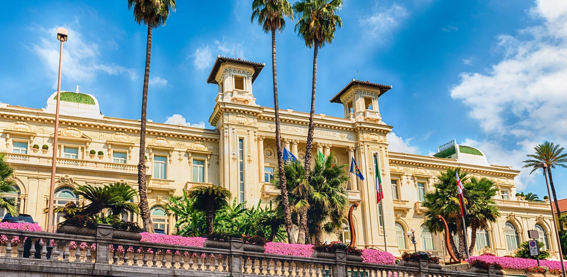 Facade of the scenic Sanremo Casino, Italy. The building is one of the main landmarks of the ligurian city