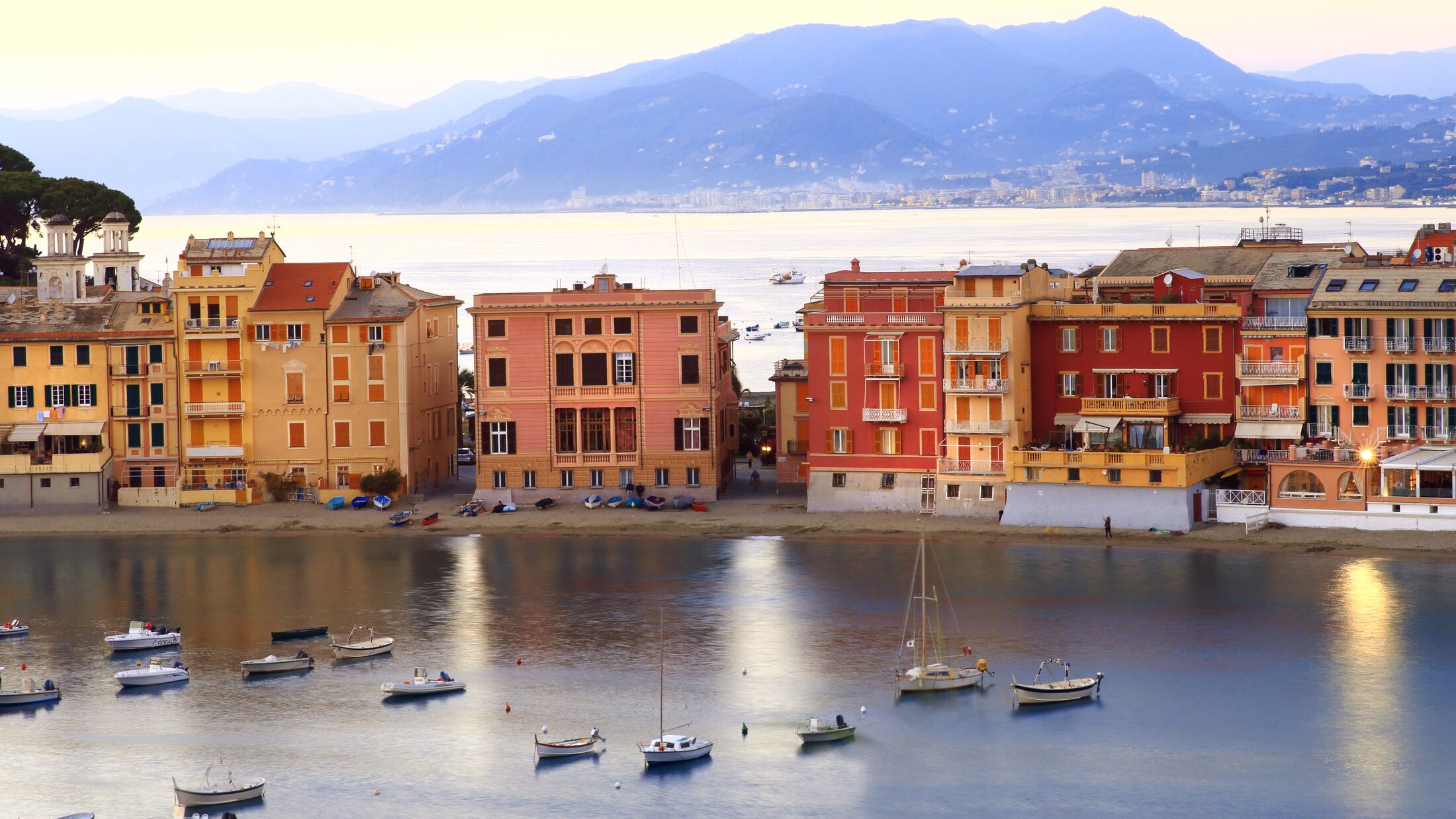 romantic view at blue hour of Silence bay to Sestri levante