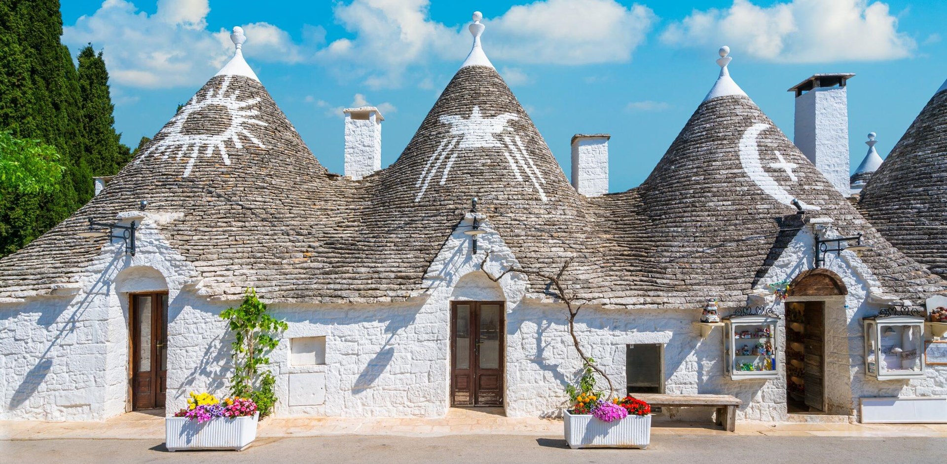 Scenic sight in Alberobello, the famous Trulli village in Puglia (Apulia), southern Italy.