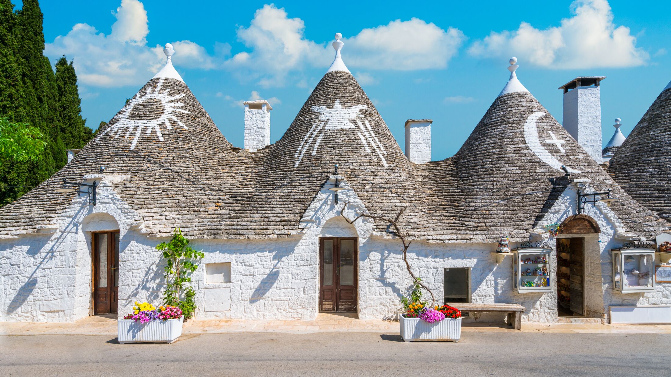 Scenic sight in Alberobello, the famous Trulli village in Puglia (Apulia), southern Italy.