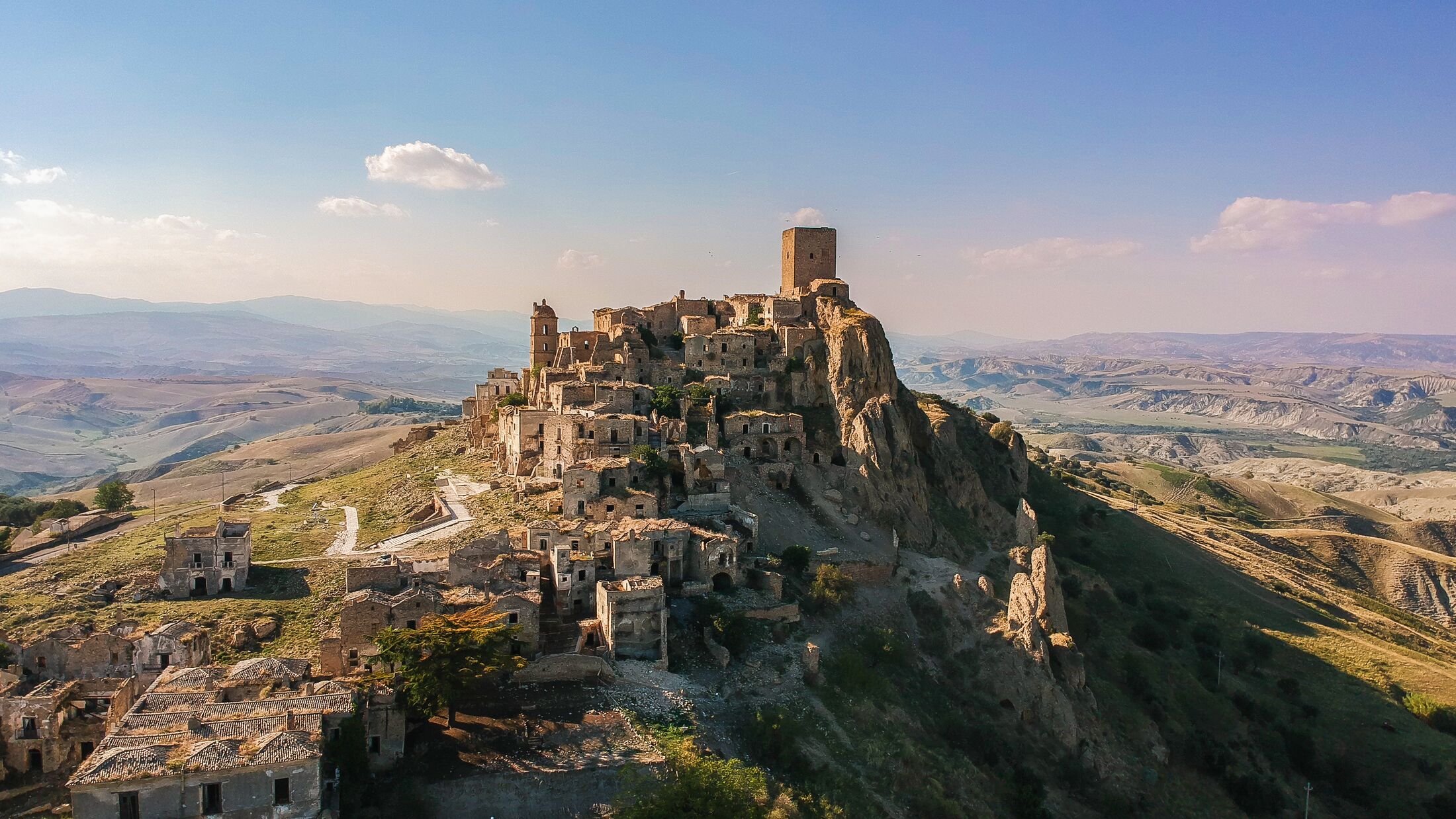 The abandoned village of Craco, Basilicata region, Italy. Aerial view