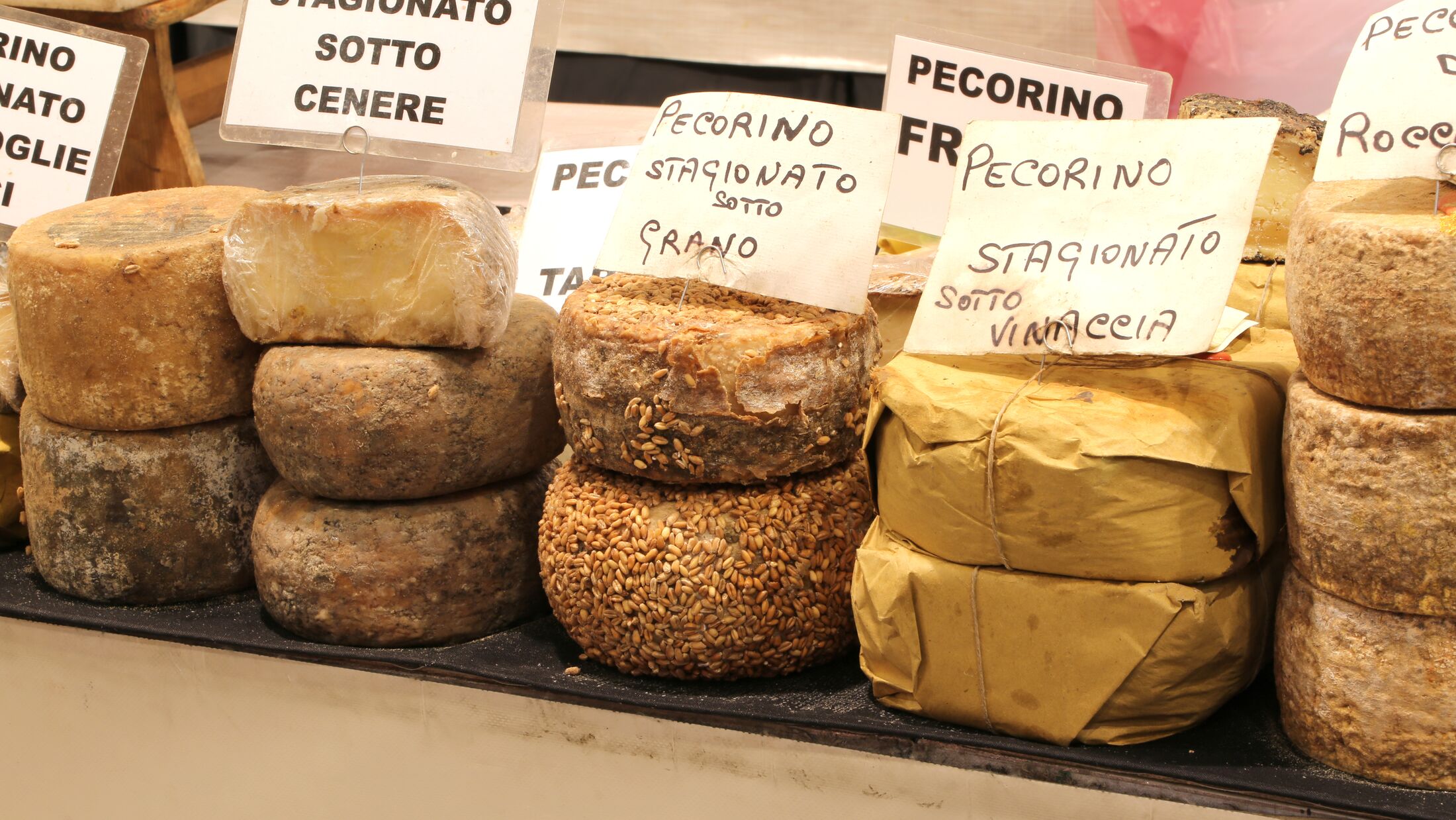 many types of pecorino cheese of the Italian written the cheese maturing type made from  milk of sheep or goat