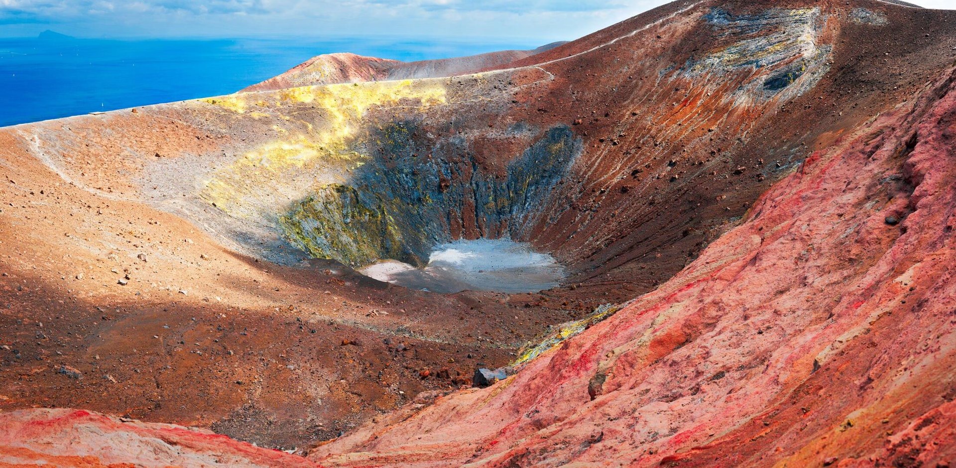 Amazing crater of volcano in Vulcano Island, vivid and colorful, Sicily - Italy.