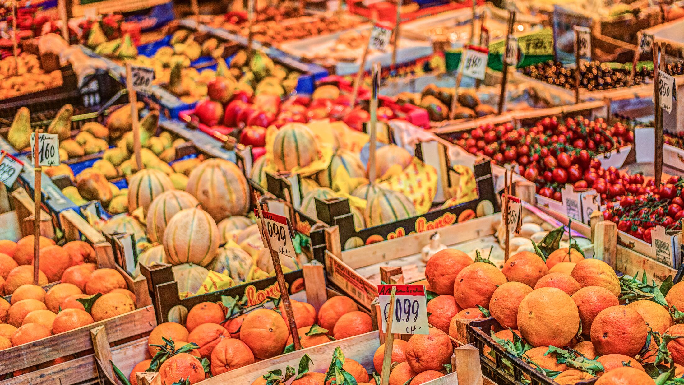 Fresh vegetables and fruits at a market in Palermo, Sicily