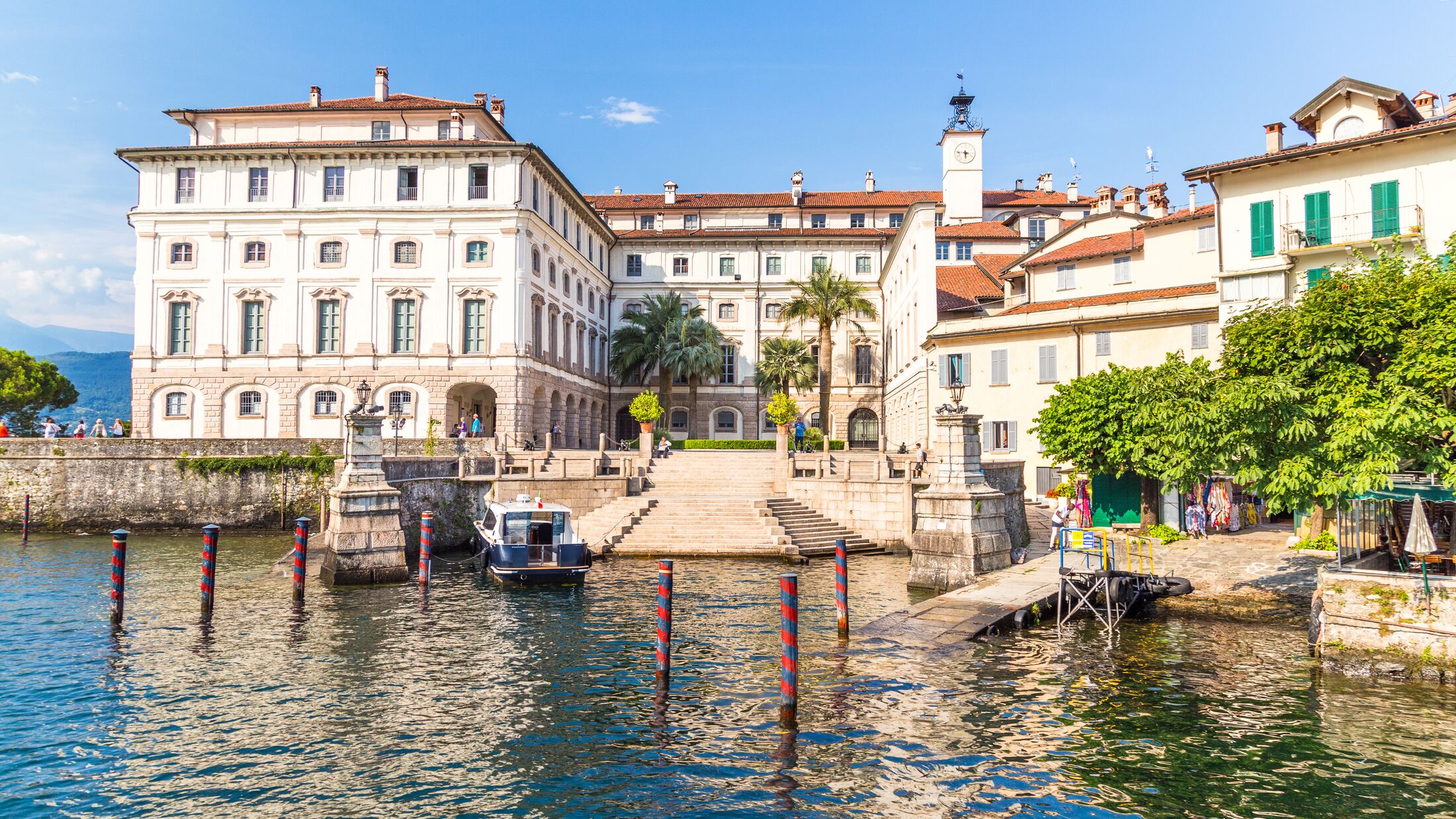 Stresa, Lake Maggiore, Italy, 05 July 2017. View of Renaissance palace Borromee; located in Stresa, on Lake Maggiore, Piedmont region, north Italy