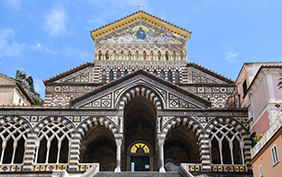 Front entrance and steps of Amalfi Cathedral, Italian coast