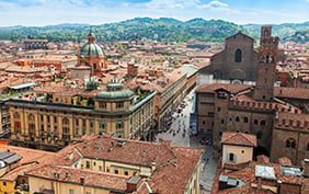 BOLOGNA, ITALY, on MAY 2, 2015. The top view on the old city