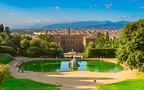 View of the Palazzo Pitti and italian style Boboli gardens in Florence, Italy