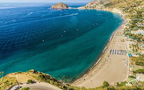 Beautiful panoramic view of Maronti beach, one of the most popular beaches on Ischia island, Italy