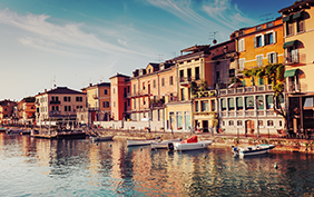 Morning in Peschiera del Garda, Italy, pastel retro toned