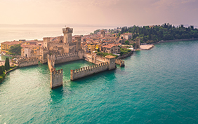Aerial view of Sirmione, an ancient village on southern Garda Lake. Brescia province, Lombardy, ItalY