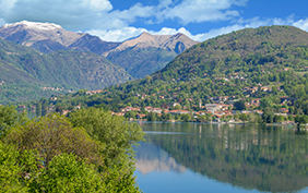 View to Village of Pettenasco at Lake Orta,italian Lake district,Piedmont,Italy